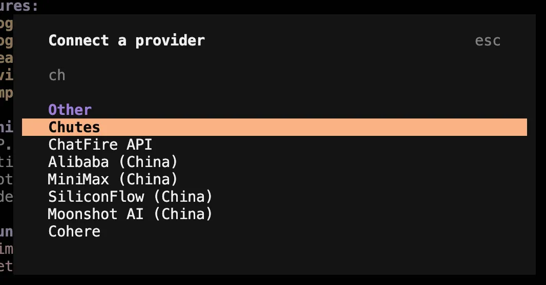 The new chatfire provider appears in the CLI model picker