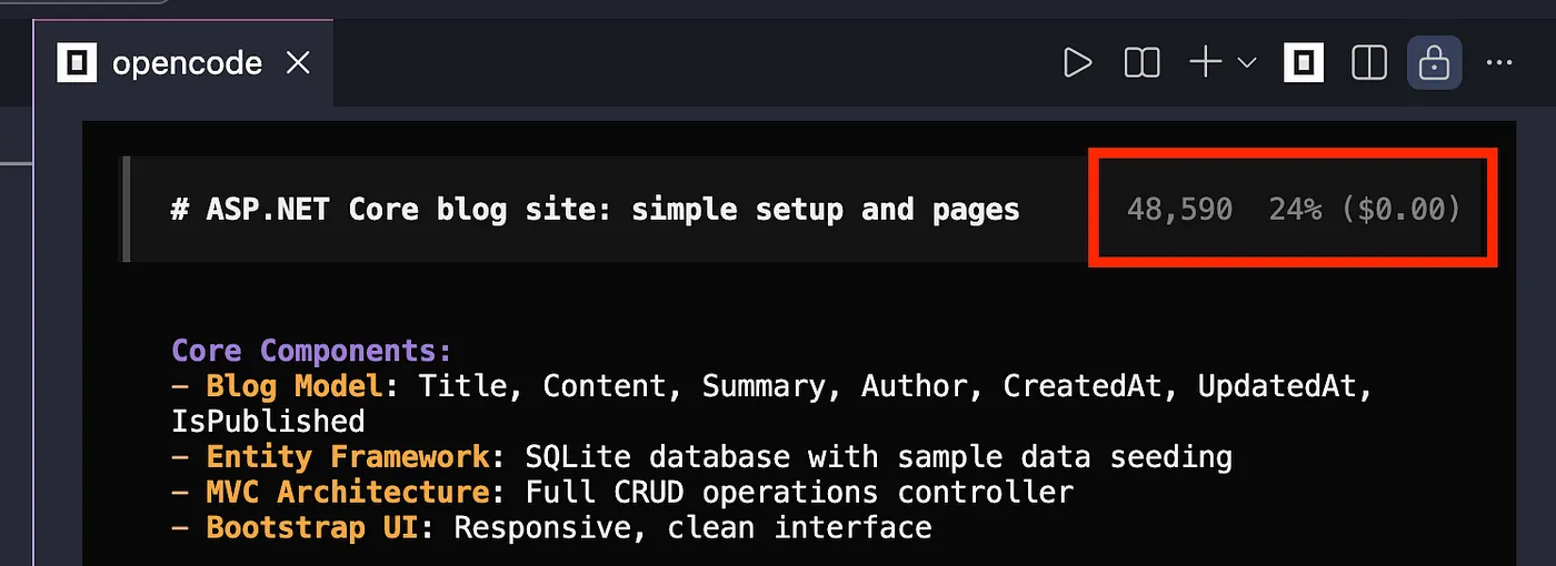 Token usage shown in the IDE sidebar after a turn